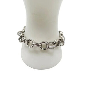 Marino Round Link Chunky Chain Bangle Bracelet Silver Tone Vintage 8in